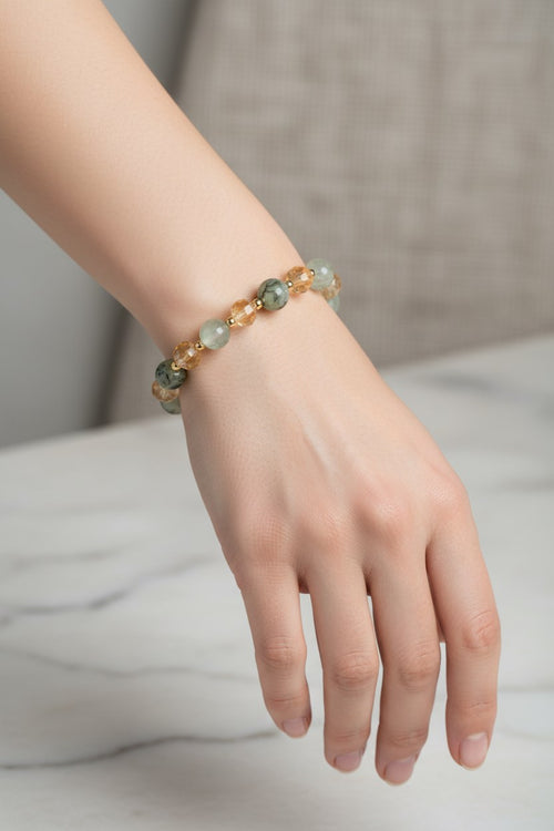 Sitrin ve Prehnit Doğal Taş Bileklik – Unisex Şık Tasarım