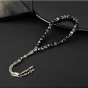 Karlı Obsidyen Doğal Taş Tesbih 33lük - 6mm