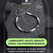 Sertifikalı Labradorit, Havlit, Hematit Doğal Taş Makrome Bileklik