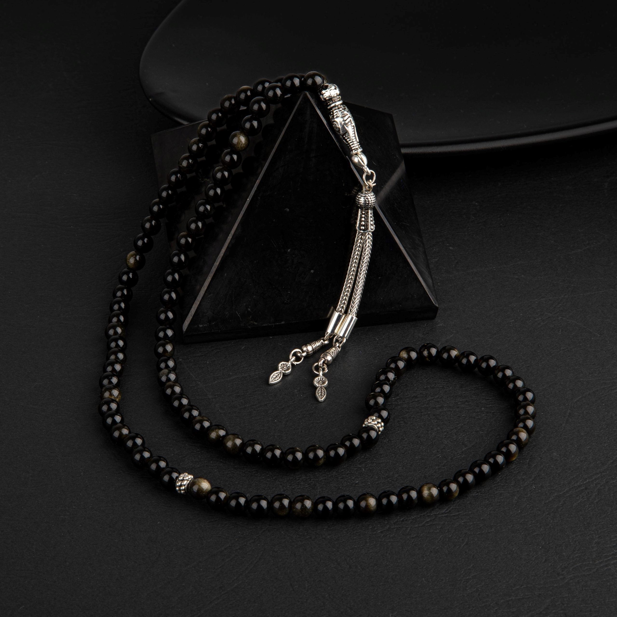 Golden Obsidyen Doğal Taş Tesbih 99’luk – 6mm El İşçiliği