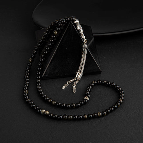Golden Obsidyen Doğal Taş Tesbih 99’luk – 6mm El İşçiliği