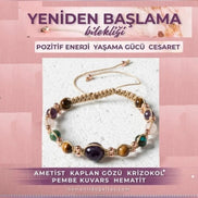 Yeniden Başlama Bilekliği - Ametist-Kaplan Gözü-Pembe Kuvars-Krizokol Doğal Taş Bileklik