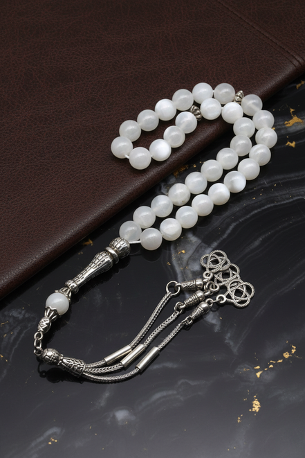 Ay Taşı Doğal Taş Tesbih – 8 mm Küre Kesim
