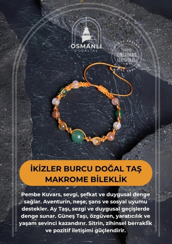 Doğal Taş Makrome Bileklik -İkizler Burcu