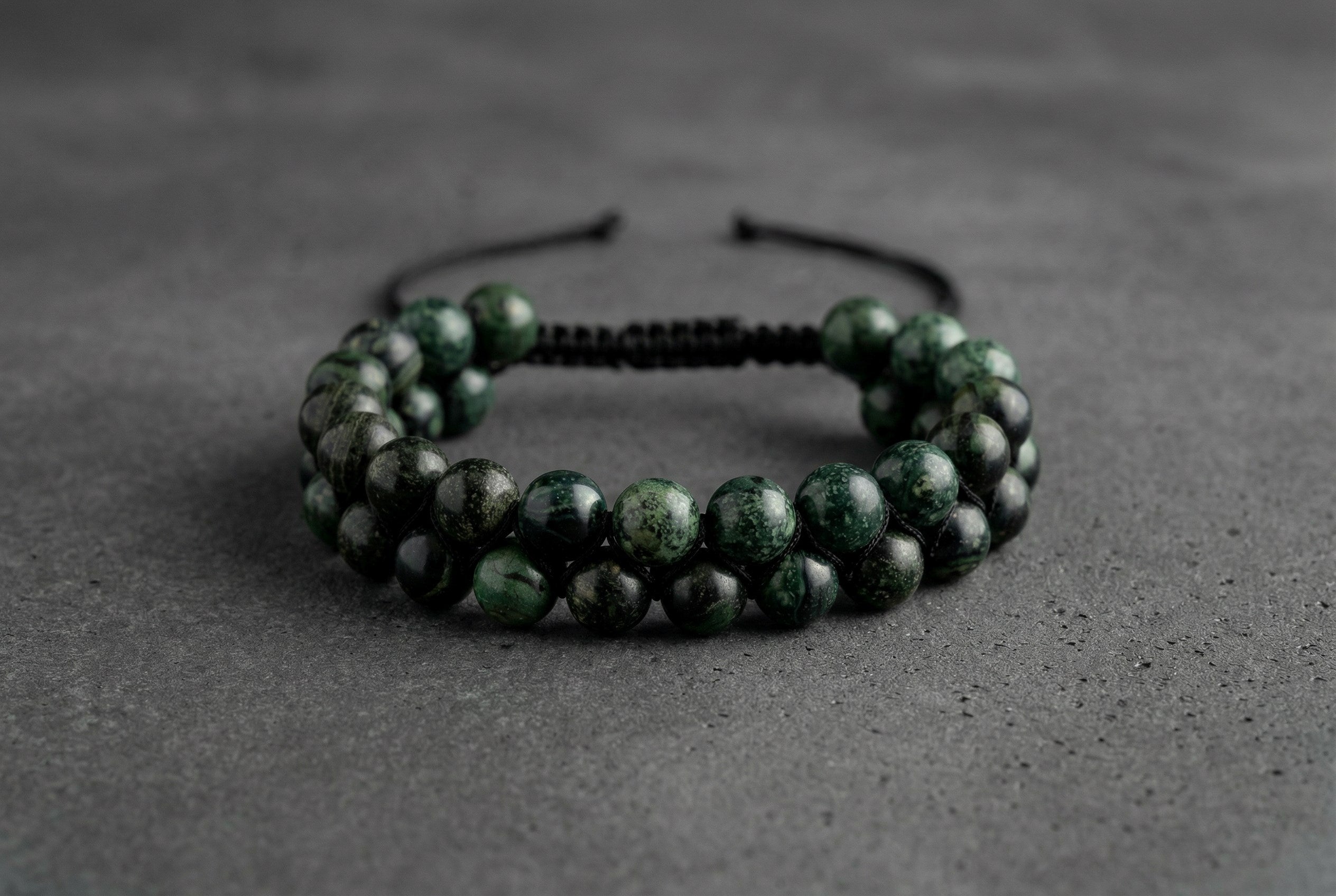 Yeşil Kanbaba Jasper 8mm Çift Sıra Makrome Doğal Taş Bileklik