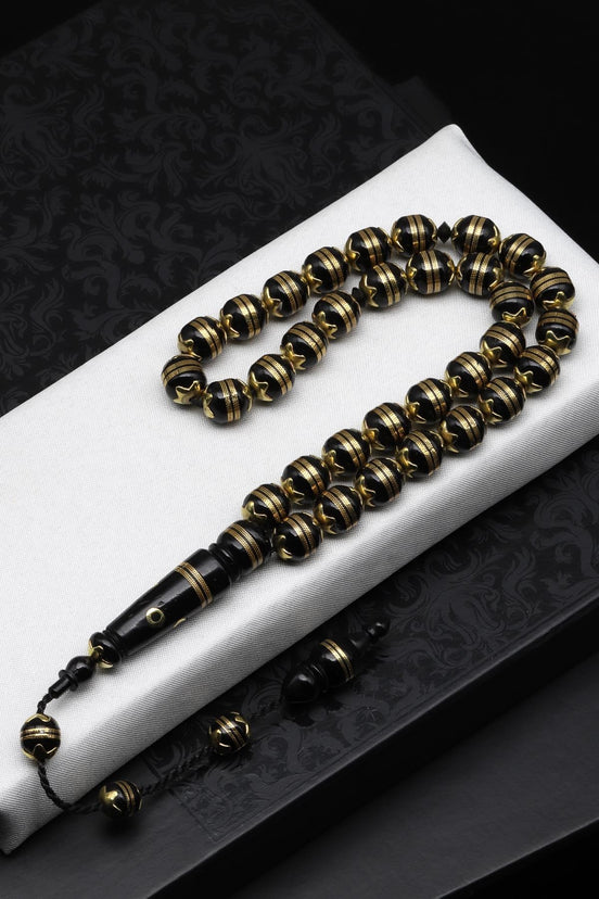 İşlemeli Kuka Ağacı Tesbih – 9 × 10 mm Küre Kesim | 33’lü