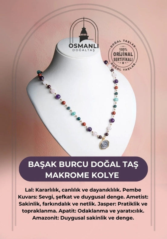 Başak Burcu Doğal Taş Makrome Kolye