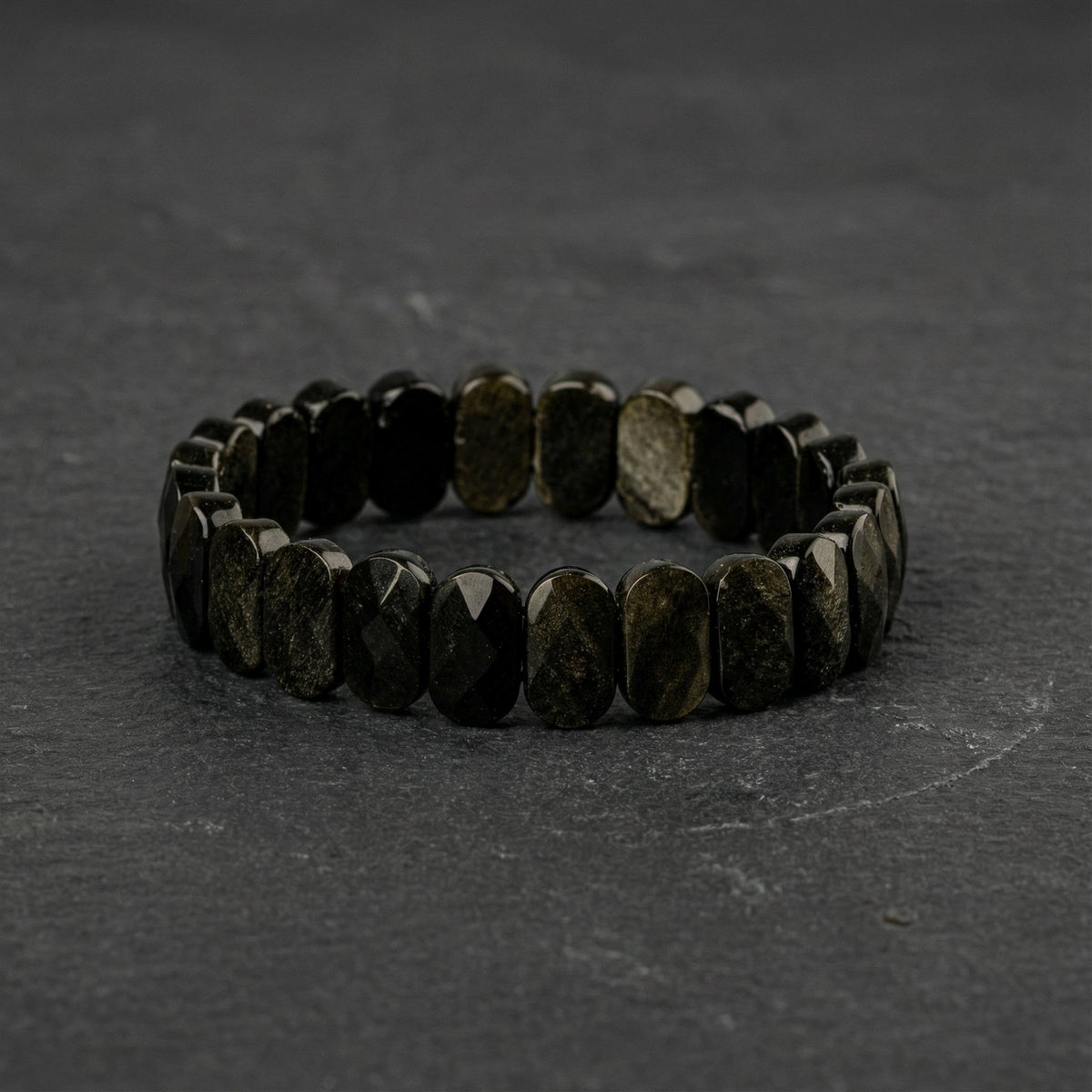 Obsidyen Doğal Taş Geniş Kesim Bileklik (Rolex Stil)