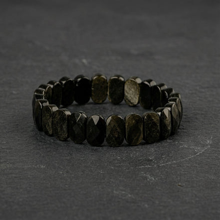 Obsidyen Doğal Taş Geniş Kesim Bileklik (Rolex Stil)