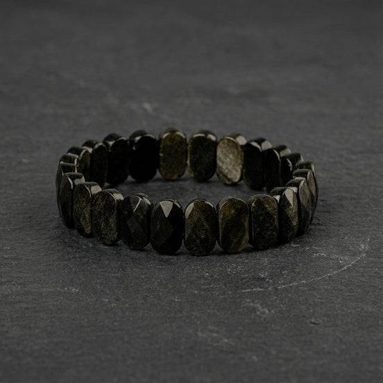 Obsidyen Doğal Taş Geniş Kesim Bileklik (Rolex Stil)