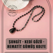 Şungit-Kedi Gözü-Hematit Doğal Taş Kolye