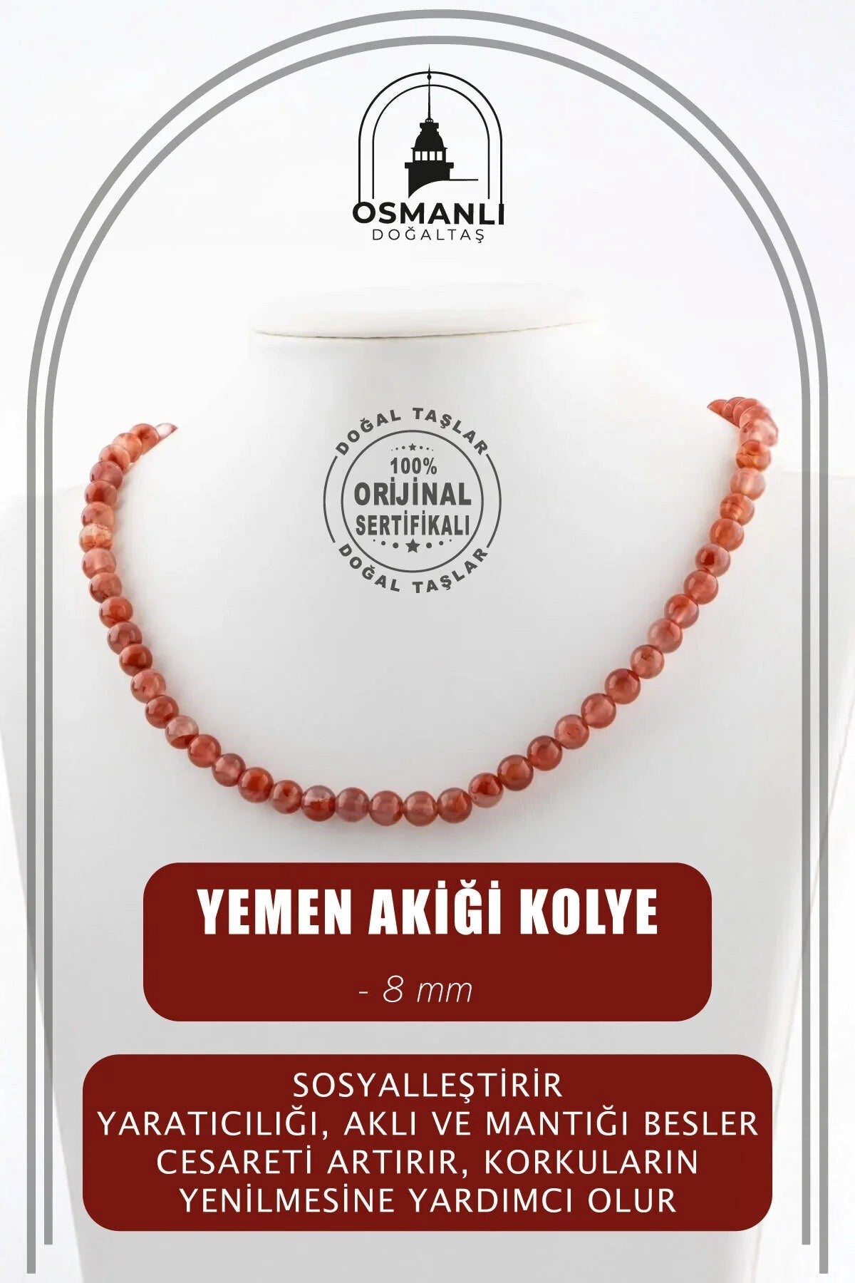 Yemen Akiği 8 mm Dizi Doğal Taş Kolye