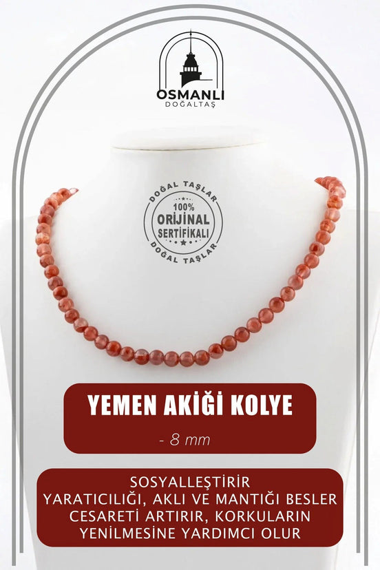 Yemen Akiği 8 mm Dizi Doğal Taş Kolye
