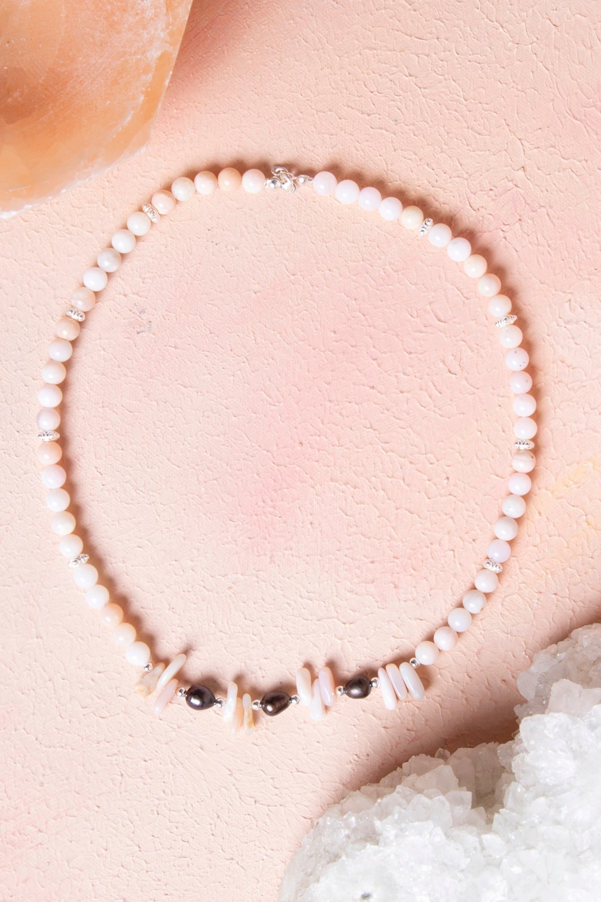 Siyah İnci, Pembe Opal Doğal Taş Kolye (SK:244)