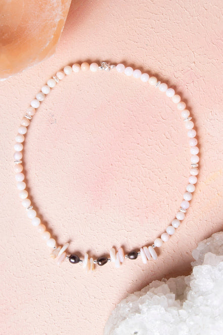 Siyah İnci, Pembe Opal Doğal Taş Kolye (SK:244)