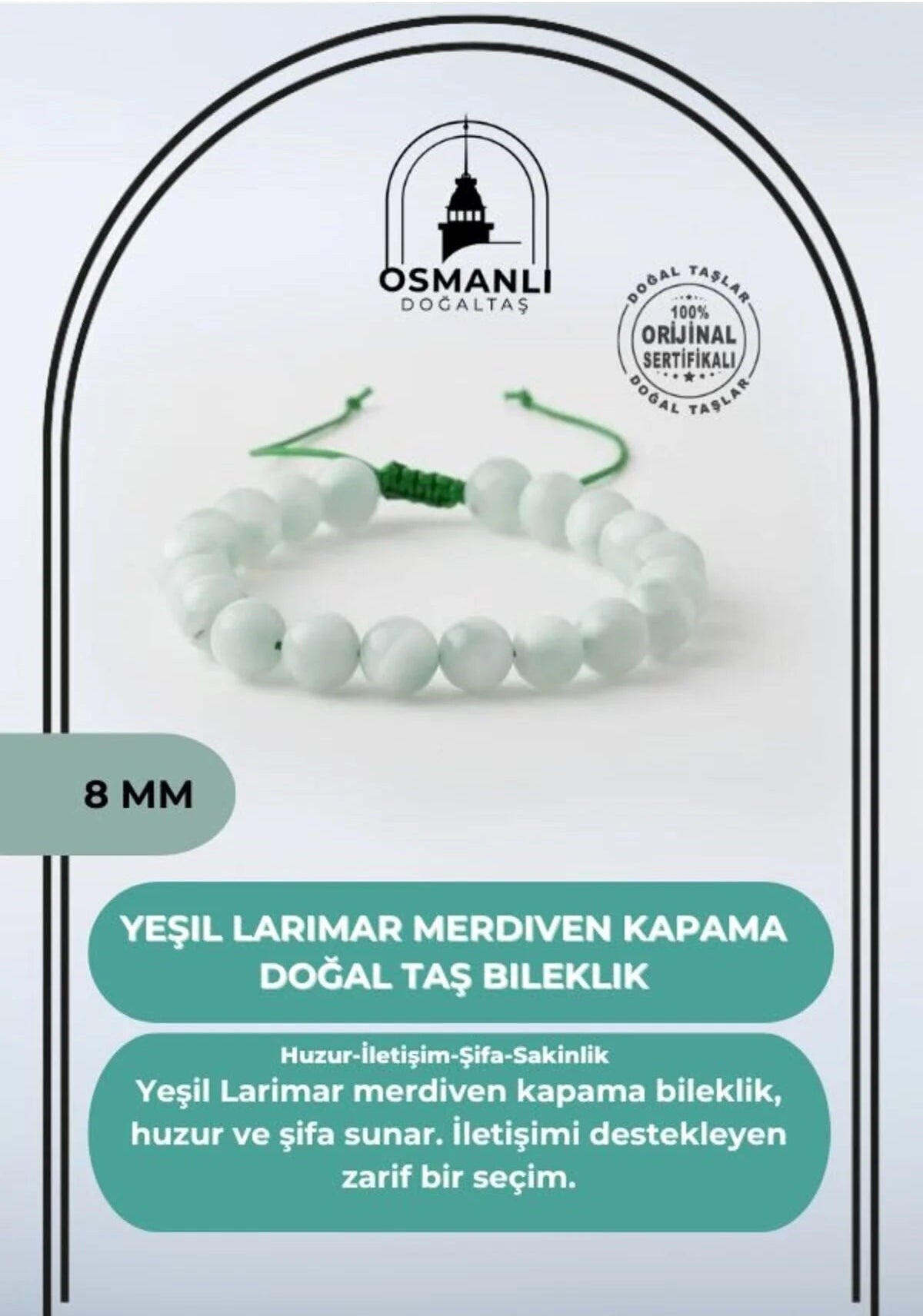 Yeşil Larimar 8mm Merdiven Kapama Doğal Taş Bileklik