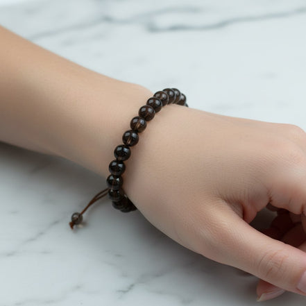 Dumanlı Kuvars 8 mm Merdiven Kapama Doğal Taş Bileklik – El İşçiliği