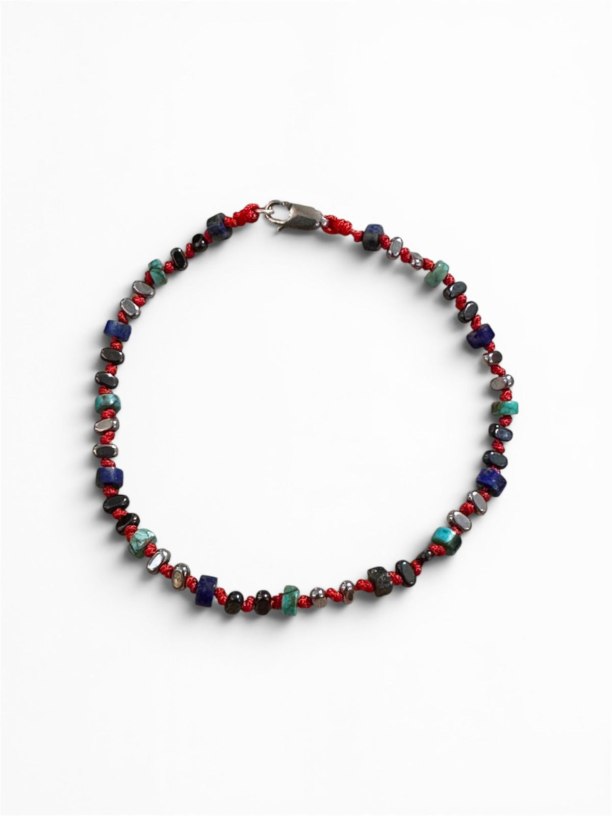 Lapis Lazuli Turkuaz Hematit Gümüş Bileklik Kırmızı İp