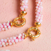 El İşçiliği Örme Pembe Opal Gümüş Kapama Set (SK:106)