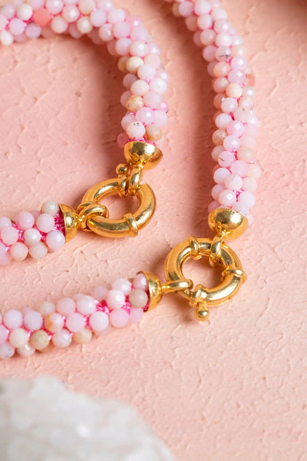 El İşçiliği Örme Pembe Opal Gümüş Kapama Set (SK:106)