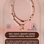 İnci, Yakut, Hematit Gümüş Aparatlı Doğal Taş Kolye (SK:019)