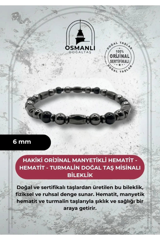 Manyetikli Hematit - Hematit - Turmalin Doğal Taş Bileklik Romatizma Eklem Ağrıları