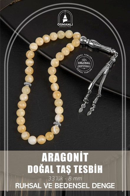 Aragonit Doğal Taş Tesbih 33lük - 8mm