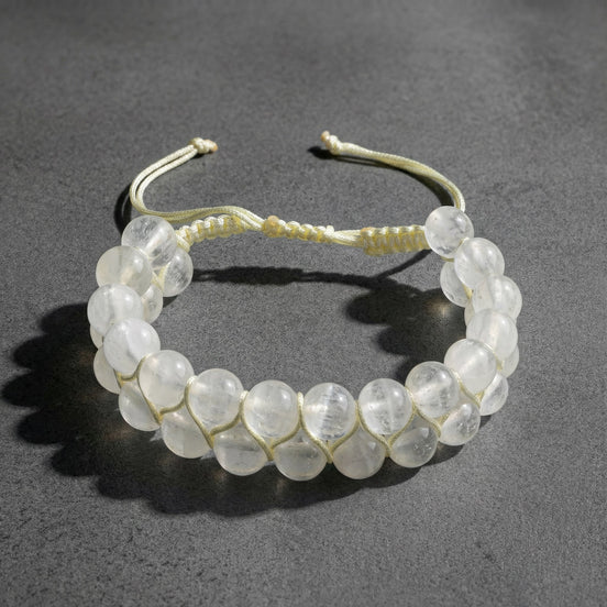 Selenit 8 mm Çift Sıra Makrome Doğal Taş Bileklik
