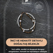 İnci ve Hematit Detaylı Doğaltaş Bileklik