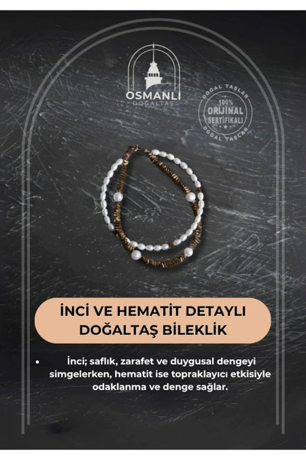 İnci ve Hematit Detaylı Doğaltaş Bileklik