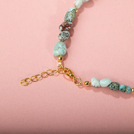 Larimar-Lal-Hematit-İnci-Ay Taşı Altın Kaplama Doğal Taş Kolye