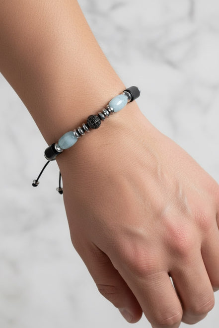 Şungit, Akuamarin ve Hematit Doğal Taş Bileklik – Unisex Şık Tasarım