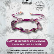Ametist Natürel Kesim Doğal Taş Makrome Bileklik