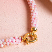 El İşçiliği Örme Pembe Opal Gümüş Kapama Kolye (SK:107)