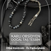 Karlı Obsidyen Doğal Taş Tesbih 33lük - 6mm