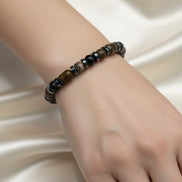 Şungit, Bronzit, Obsidyen, Rodonit ve Hematit Doğal Taş Bileklik – 6 mm Misinalı, Unisex Tasarım