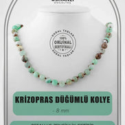 Krizopras 8 mm Düğümlü Doğal Taş Kolye