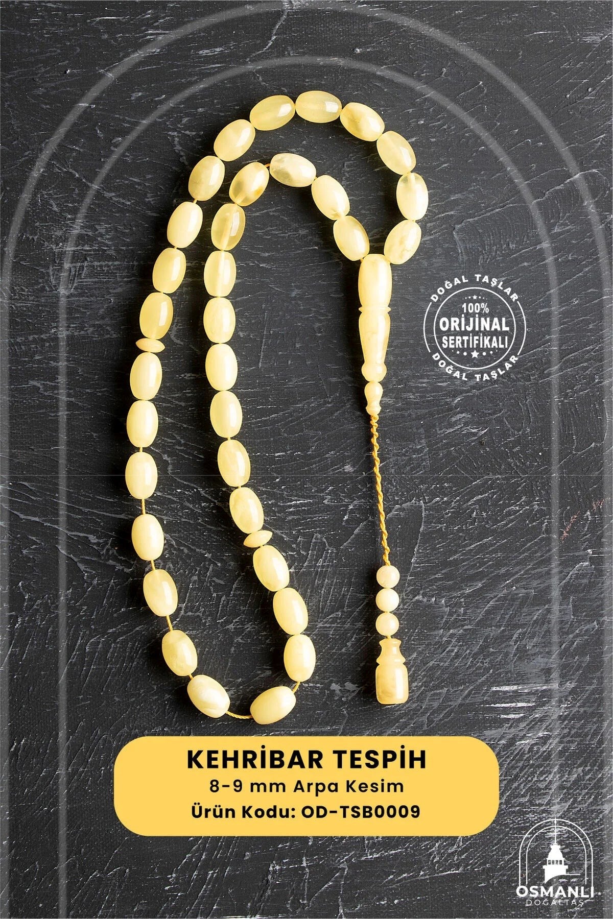 8-9 mm Arpa Kesim Kehribar Tesbih - Geleneksel ve Zarif Tasarım