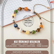 Kız Öğrenci Doğal Taş Bileklik-Lapis Lazuli-Havlit-Kalsit-Yeşim-Kaplan Gözü-Turuncu Aventurin-Pembe Kuvars