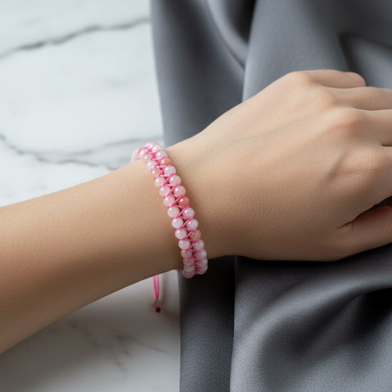 Opal Pembe 3-4 mm Çift Sıra Doğal Taş Bileklik – Unisex El İşçiliği