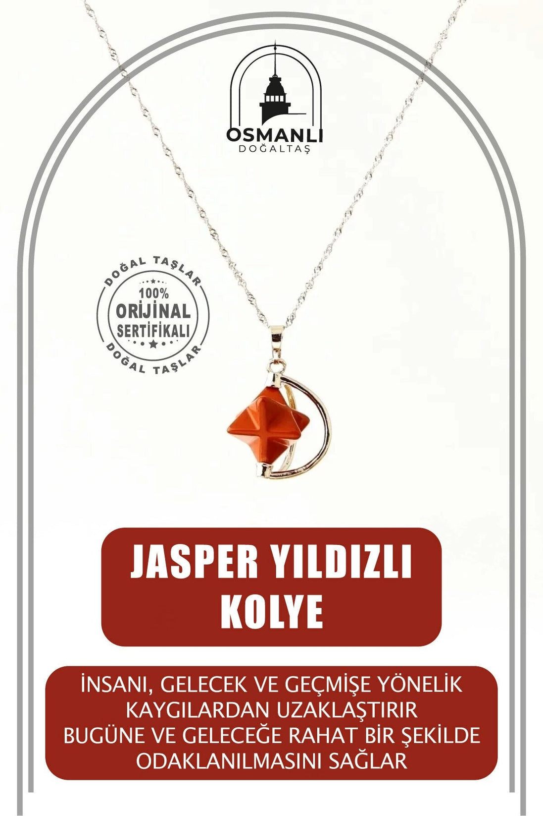 Jasper Doğal Taş Yıldızlı Kolye, Gümüş Zincir