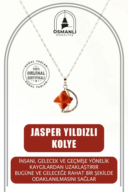 Jasper Doğal Taş Yıldızlı Kolye, Gümüş Zincir