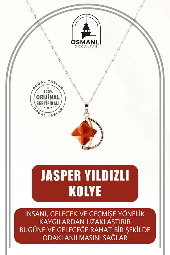 Jasper Doğal Taş Yıldızlı Kolye, Gümüş Zincir