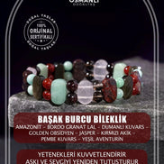 Başak Burcu Bileklik Amazonit, Bordo Granat Lal, Dumanlı Kuvars, Golden Obsidyen, Jasper, Kırmızı Akik, Pembe Kuvars, Yeşil Aventurin