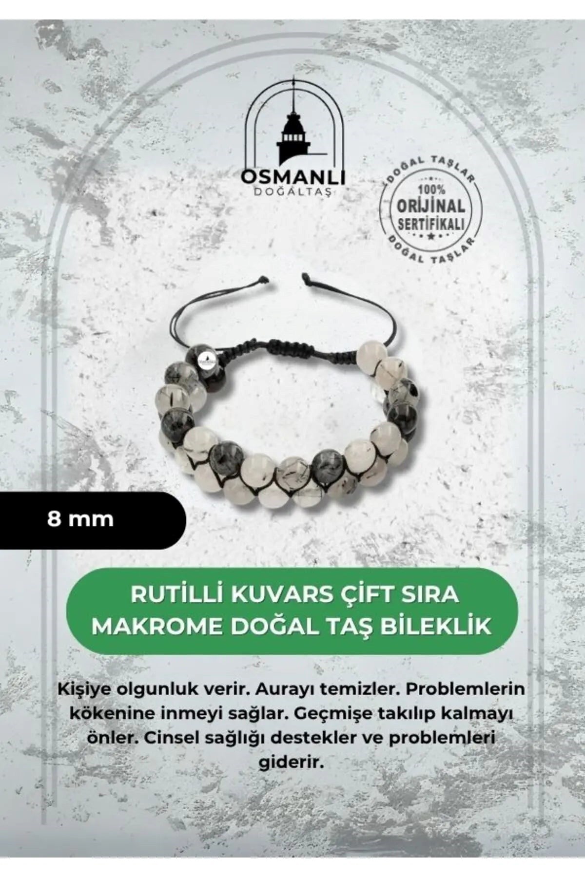 Rutilli Kuvars 8mm Çift Sıra Makrome Doğal Taş Bileklik