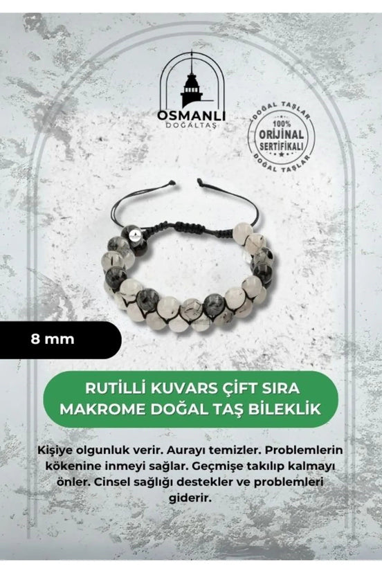 Rutilli Kuvars 8mm Çift Sıra Makrome Doğal Taş Bileklik