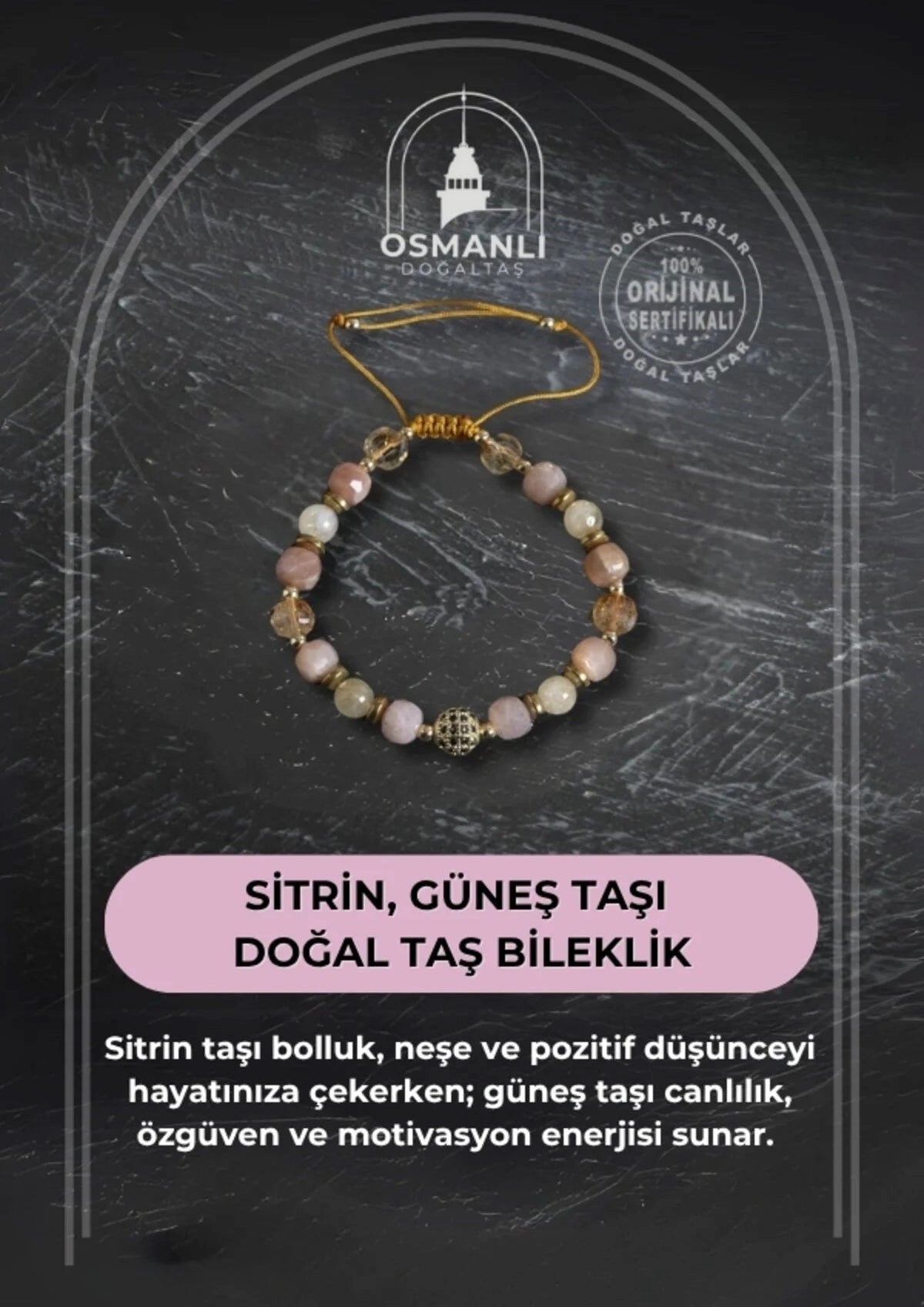 Sitrin ve Güneş Taşı Doğaltaş Bileklik