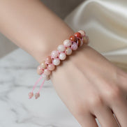 Opal Pembe 8 mm Çift Sıra Makrome Doğal Taş Bileklik