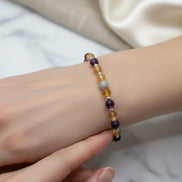 Ametist, Sitrin ve Gri Hematit Doğal Taş Bileklik – 6 mm Zirkon Aparatlı Misinalı, Unisex Tasarım