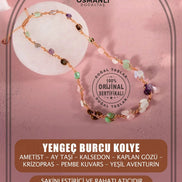 Yengeç Burcu Kolye Ametist, Ay Taşı, Kalsedon, Kaplan Gözü, Krizopras, Pembe Kuvars, Yeşil Aventurin